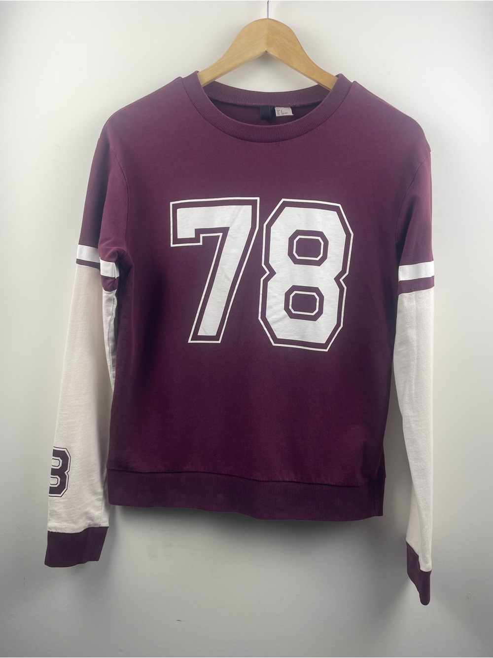 H&M Divided Varsity Long Sleeve Number 78 Shirt Maroon/White Small